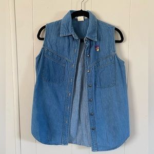 Vintage Columbia Jean Vest with Flower Embroidery